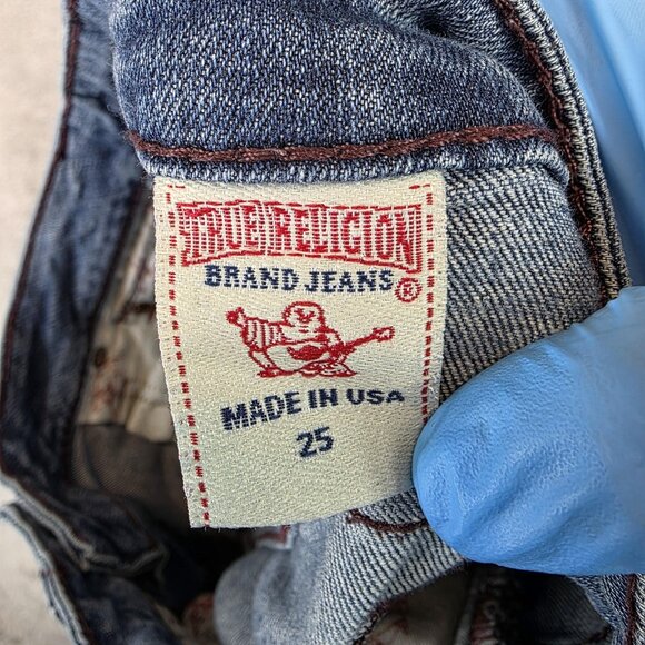 True Religion Jeans Womens 25 Blue Skinny WLH509X78 Distressed Made USA - Picture 12 of 14